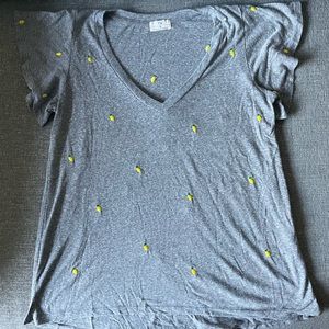 T.La Anthropologie Embroidered Lemons Flutter Sleeve Tee